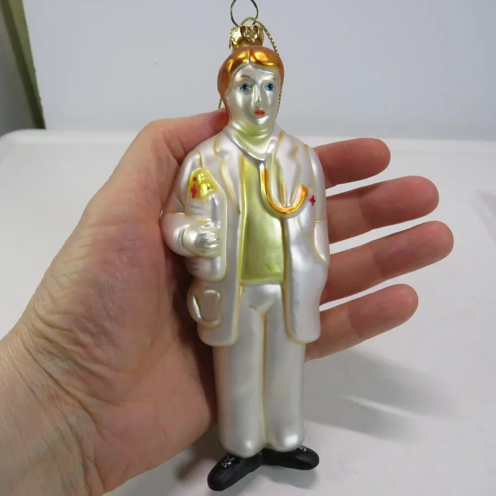 Blown Glass Doctor Ornament & additional Christmas Ornament white coat